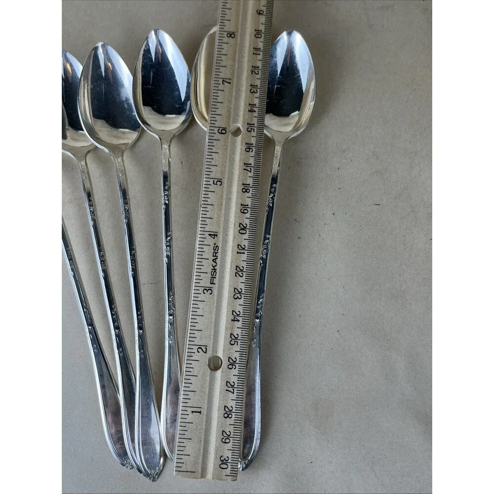 NEW ENGLAND SILVER PLATE 1919 ROSEMARY‎ 6 ICED TEA SPOON & 4 Serving Spoon